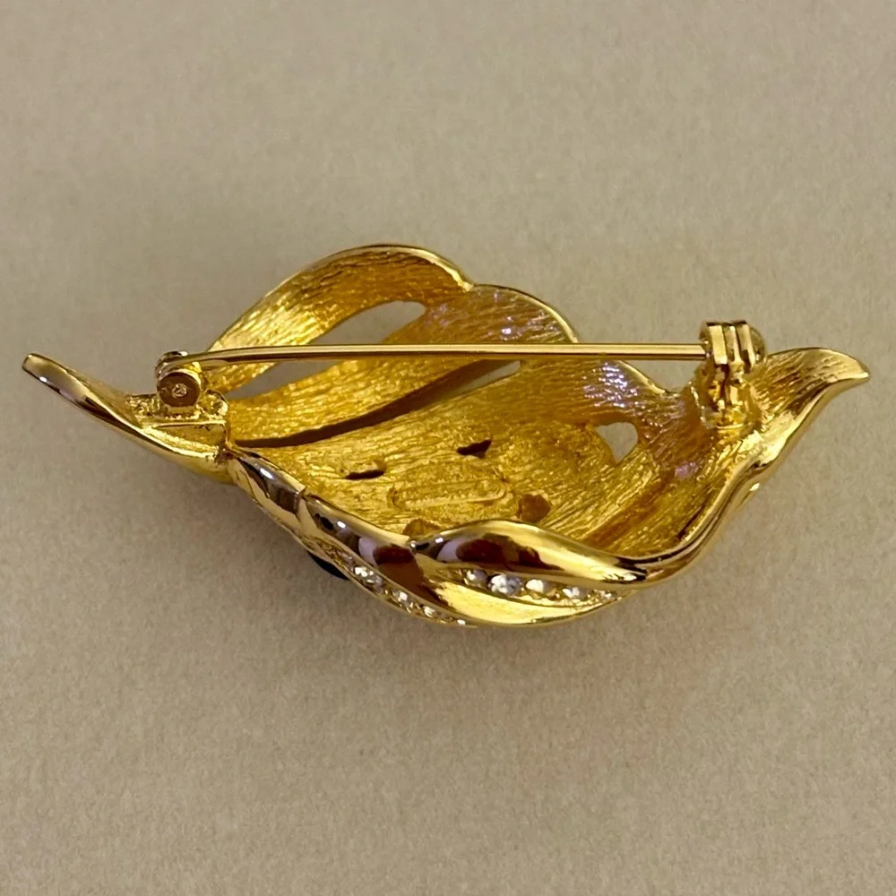 Christian Dior Brooch Rare Vintage 1980s Gripoix Openwork Leaf Brooch Pin Gold